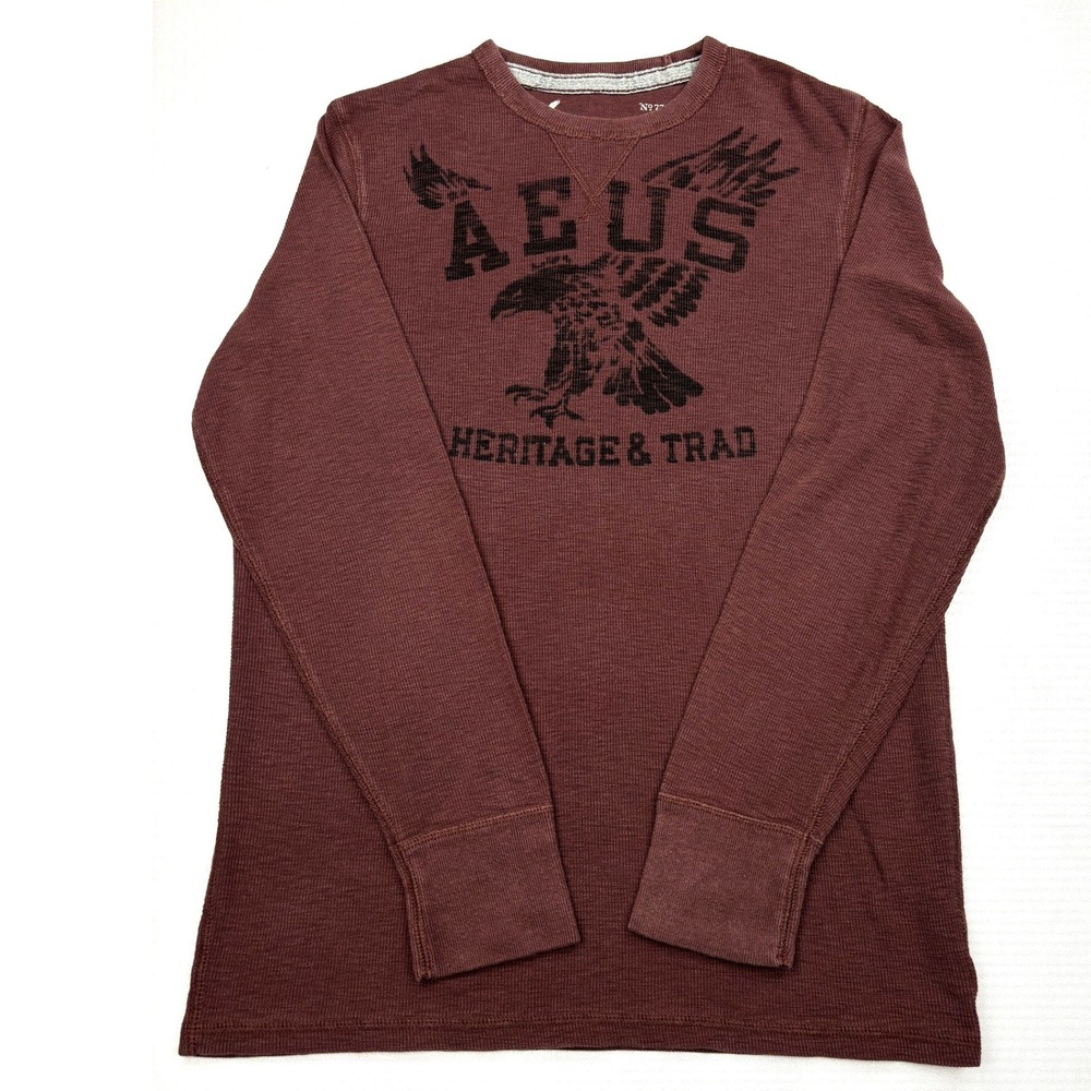American Eagle Outfitters Mens Thermal Shirt Maroon AEUS Eagle Graphic Medium